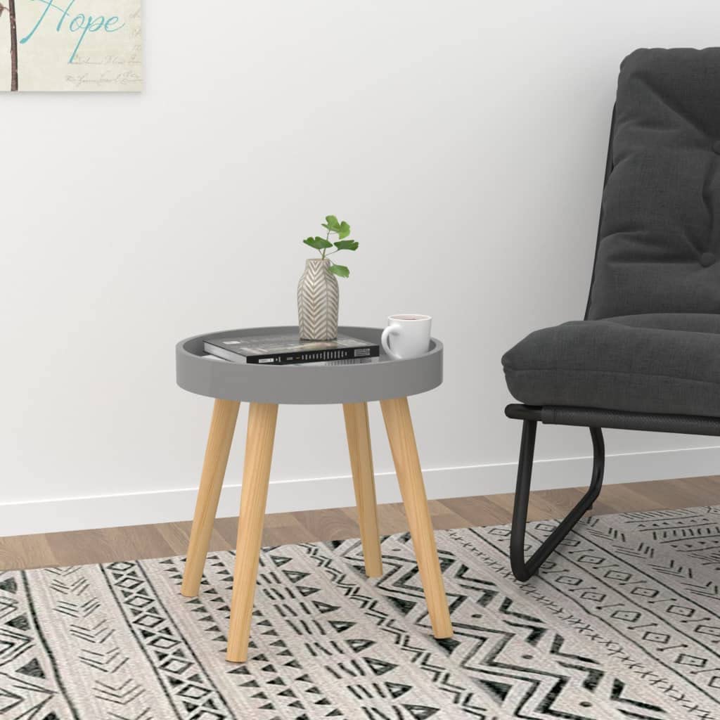 Stolik pomocniczy szary 38x38x40 cm Drewno inżynieryjne | Nogi z litego drewna sosnowego, skandynawski design, do salonu lub sypialni, instrukcja obsługi w zestawie