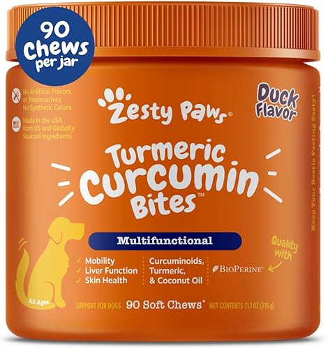 Zesty Paws Turmeric Curcumin for Dogs - for Hip & Joint Mobility Supports Canine Digestive Cardiovascular & Liver Health - Coconut Oil for Skin