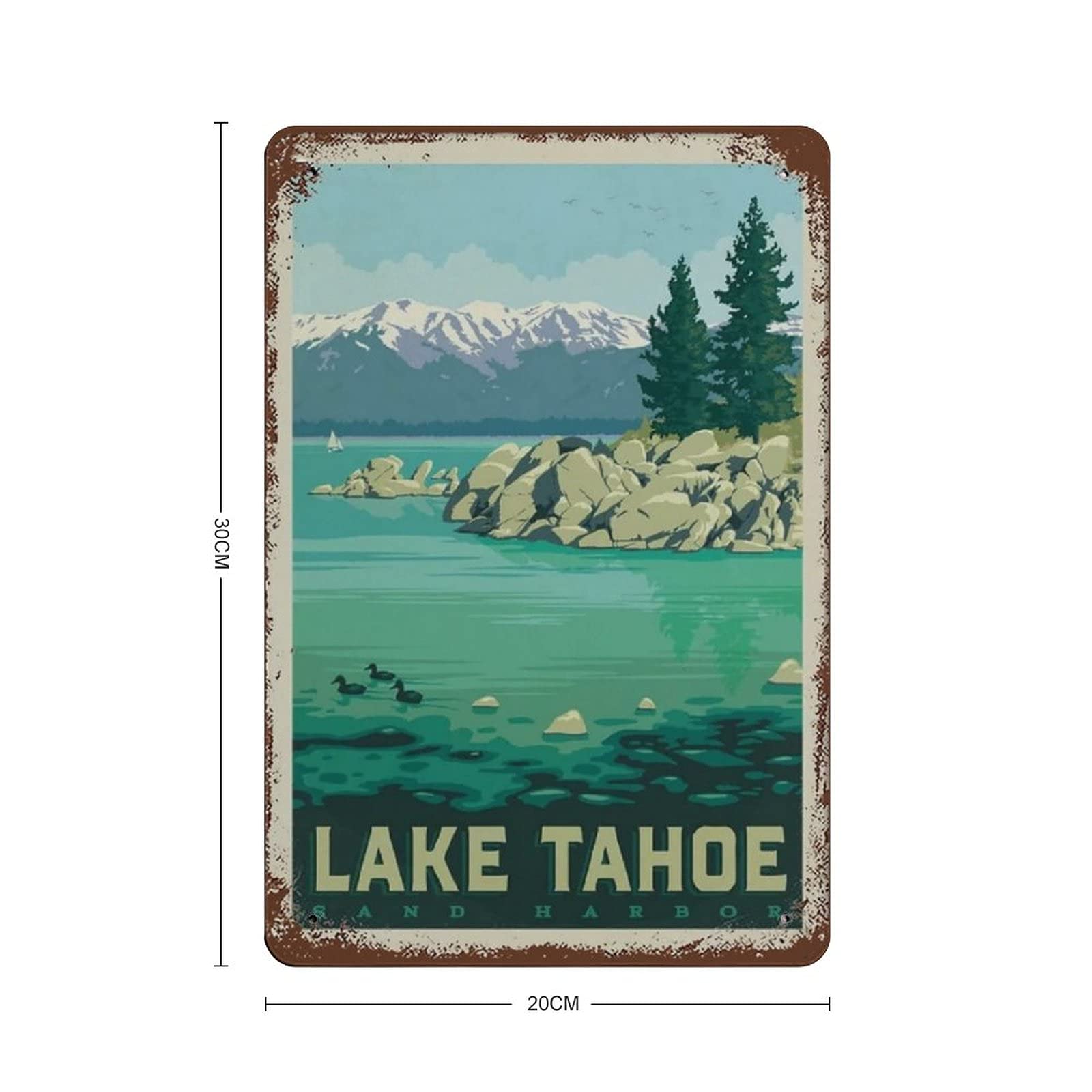 Targa Vintage In Metallo Con Mappa Del Lago Tahoe – 20x30 Cm, Decorazione Da Parete Per Casa, Cucina, Pub, Bar, Stile Retrò