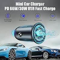 Vista 4 de USB-C Car Charger Adapter, Dual Ports Fast Charging PD 60W + QC3.0 30W Mini All-Metal Cigarette Lighter USB Charger Universal for iPhone13/Pro