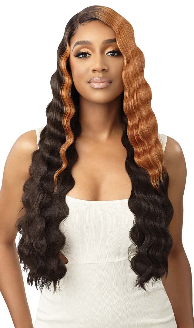 Outre Color Bomb Synthetic HD Lace Front Wig - KIANDA, Long Crimp Hair Wigs with High Heat Resistant Wigs (DRSD SUNFIRE NIGHT)