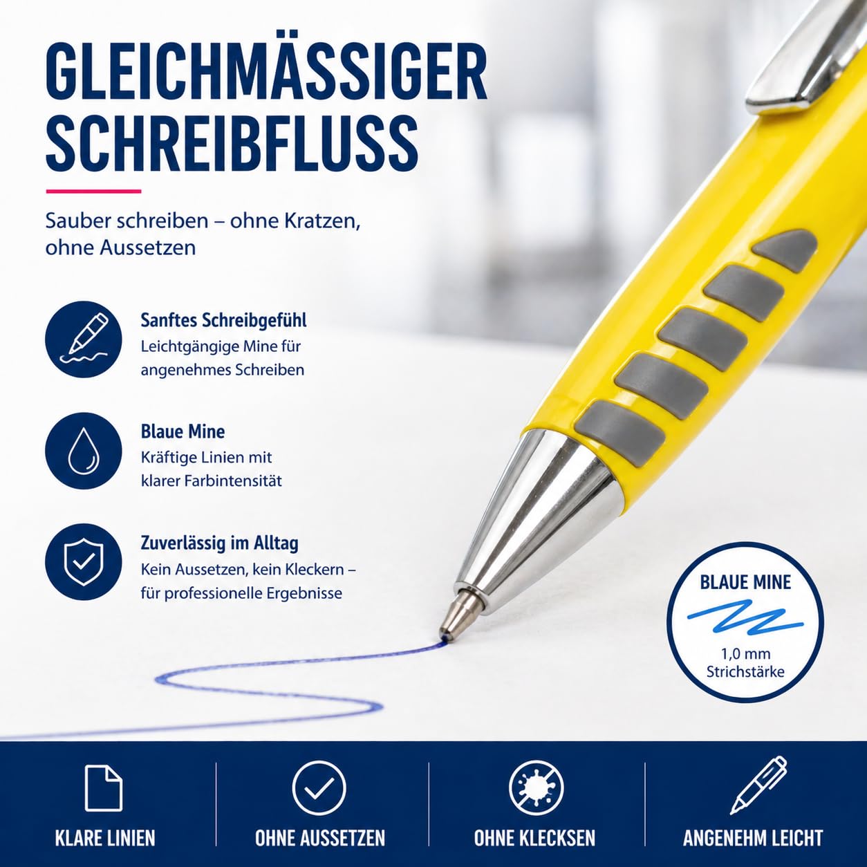 WPRO Personalisierte Kugelschreiber 250 Stück mit Logo Kunststoff blau schreibend; Werbekugelschreiber bedruckt für Messe Events Promotion Streuartikel Javi
