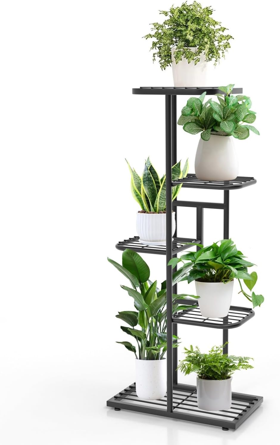 Tall Plant Stand for Indoor Plants, 5 Tier Metal Outdoor Corner Plant Shelf Holder Flower Pots Stands for Living Room Balcony Garden (Black)