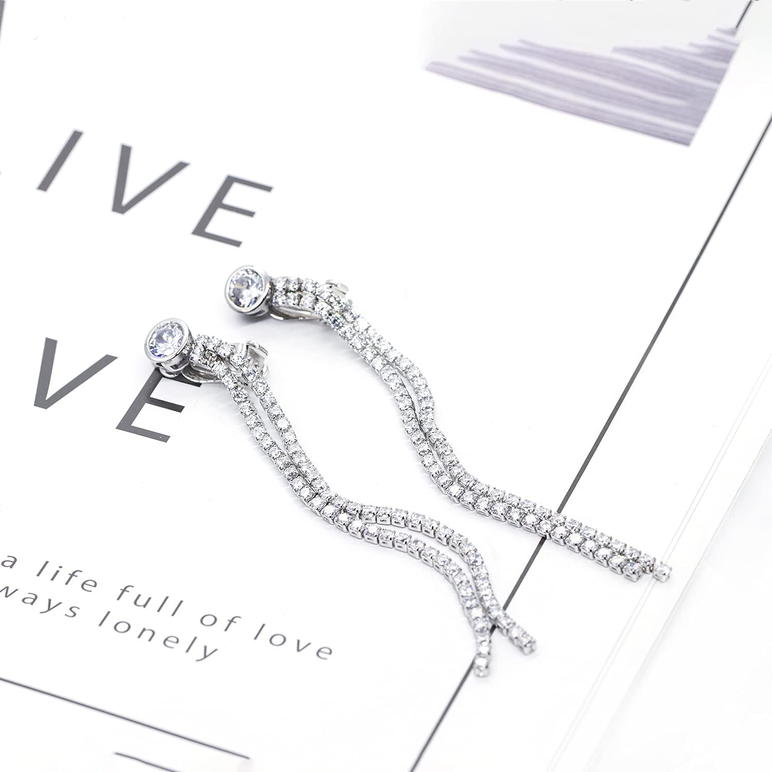 YOQUCOL Boho Tassel Chandelier Clip On Earrings CZ Crystal Long Drop Dangle Chain Bohemian Not Pierced Earrings For Women - Image 2