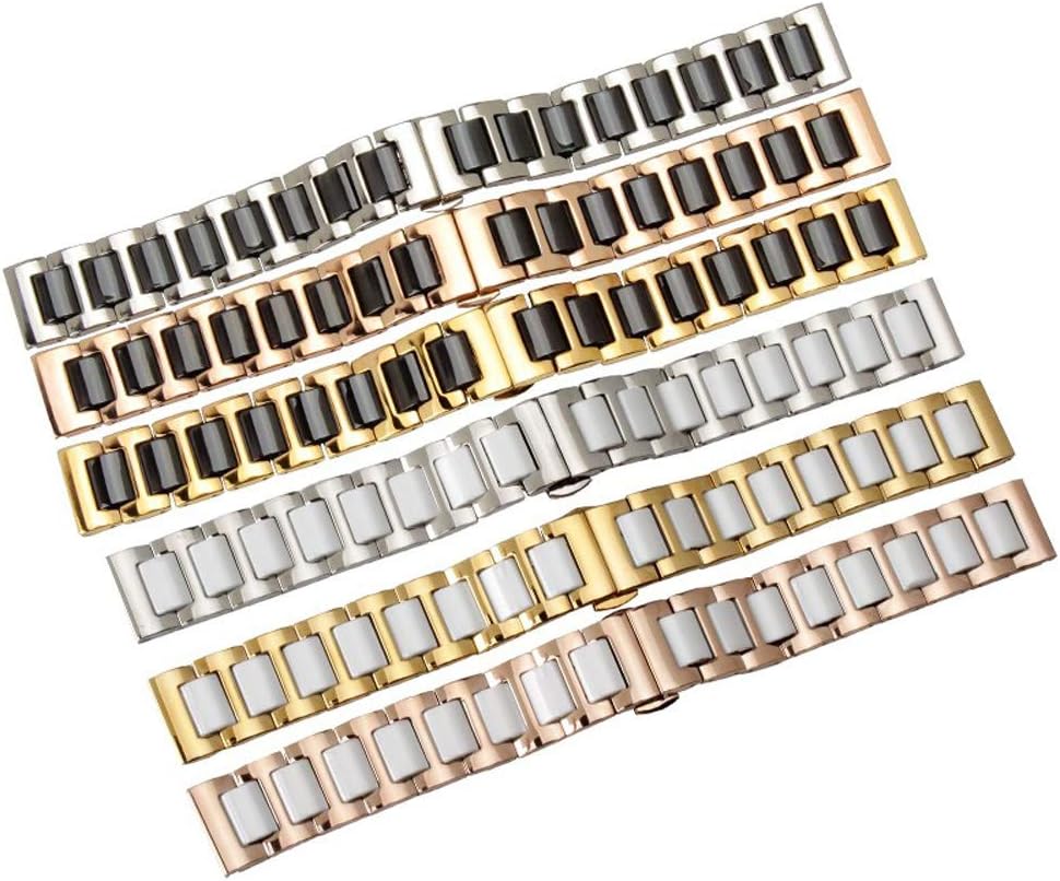 Kai Tian Stainless Steel Ceramic Watch Band Links 18mm/20mm/22mm Watch Wrist Bands Mens Watch Bracelet with Butterfly Buckle