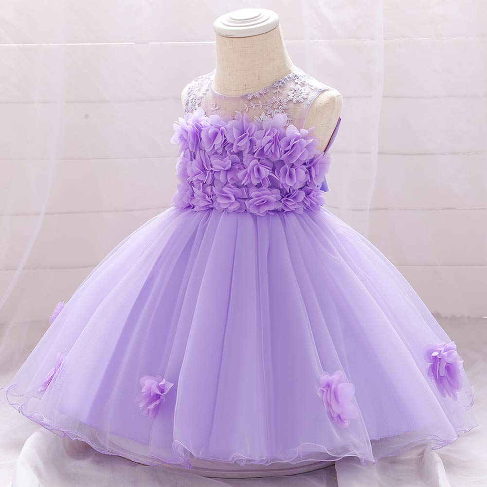 Toddler Baby Girls Flower Dress Christening Baptism Dress Lace Tulle Tutu Gowns Princess Wedding Bridesmaid Birthday Formal First Communion Pageant Dresses Evening Party R ~ Lavender 12-18 Months