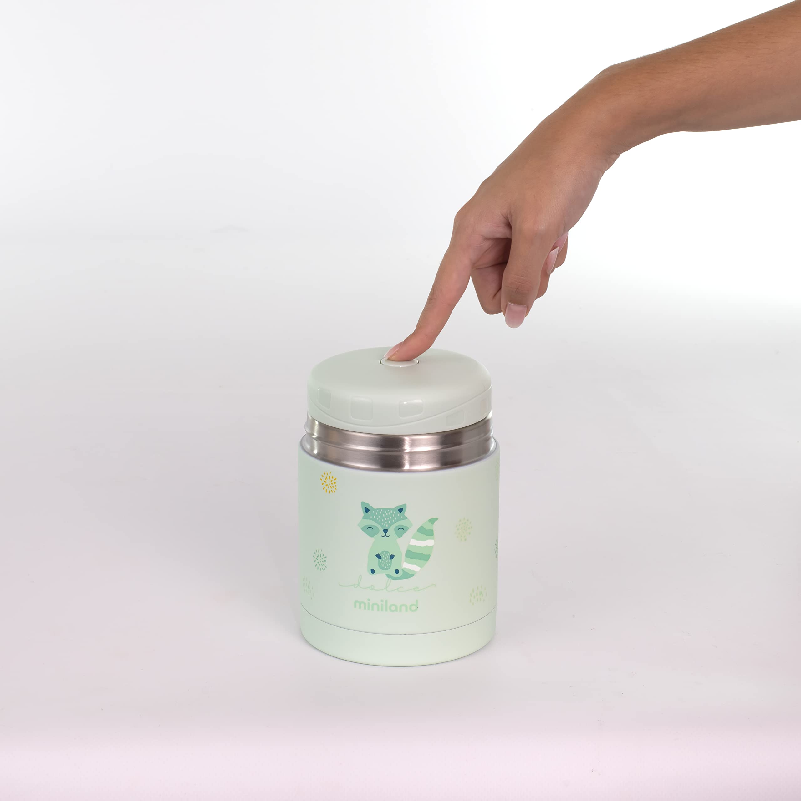 Thermos Bébé Miniland Food Thermy Mint 600ml - Double Paroi Acier - Garde Au Chaud/froid 12h - Valve Anti-fuite