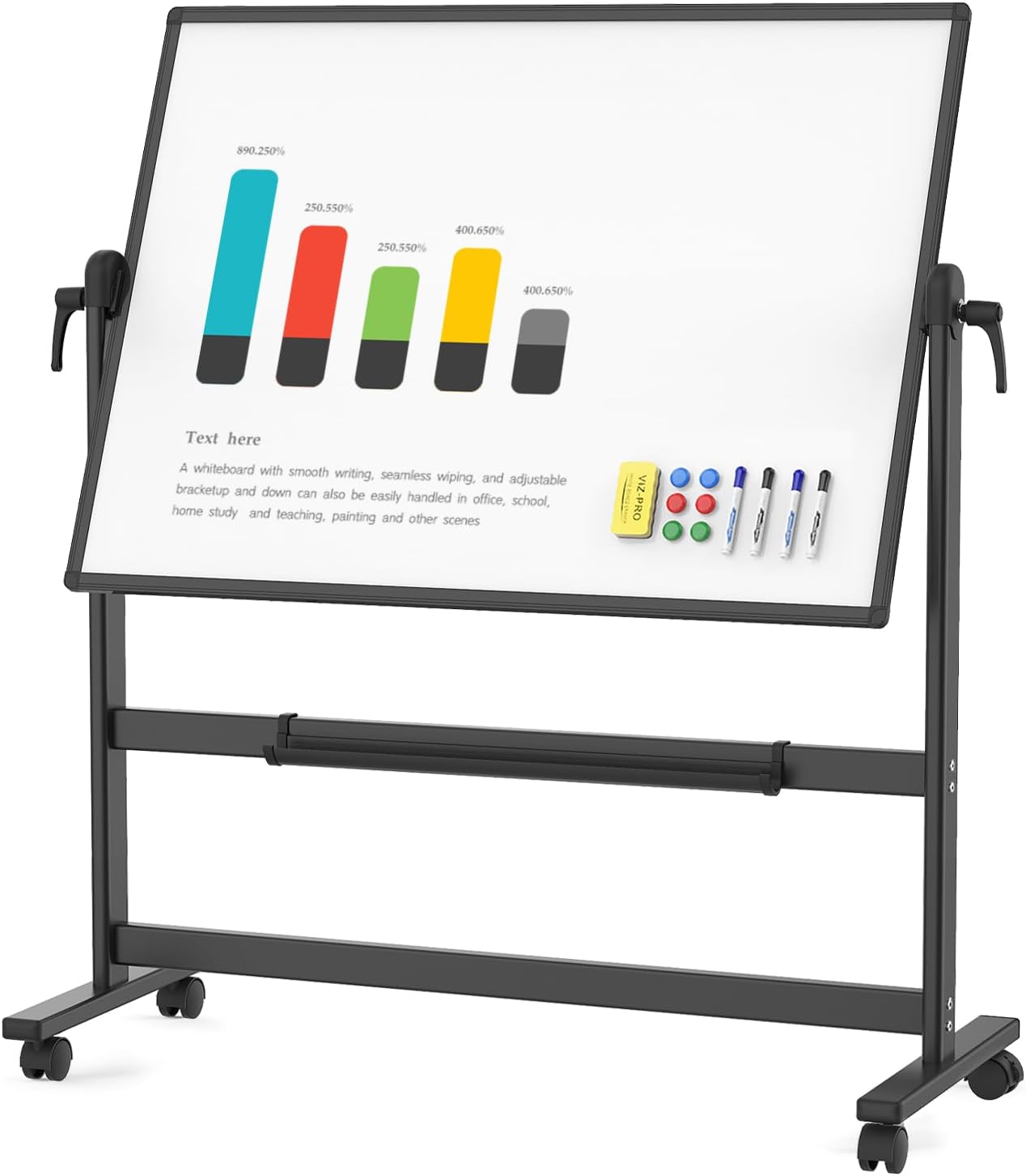 DoubleSided Revolving Mobile Whiteboard with Accessory Ledge