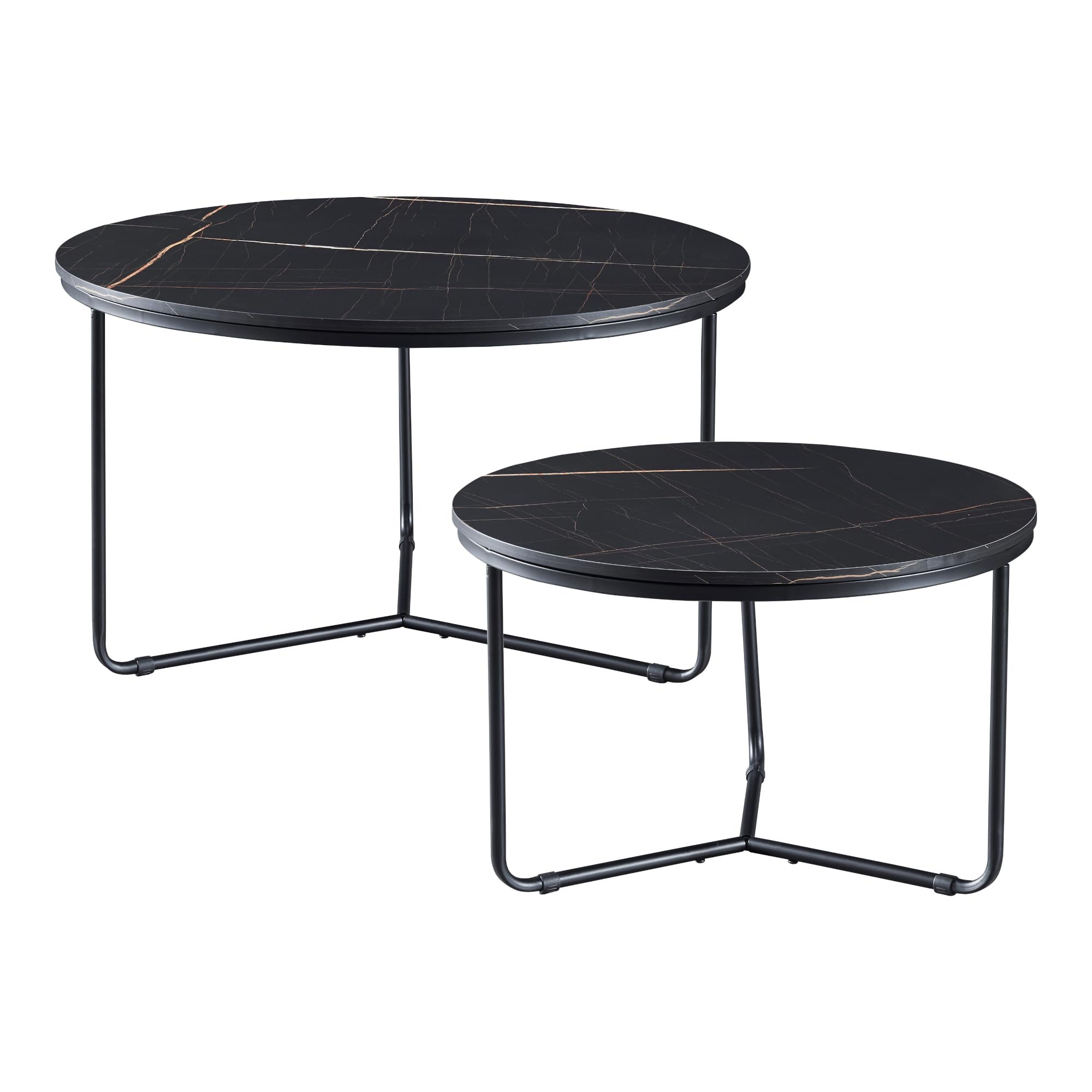 [en.casa] Set di 2 Tavolini Sovrapponibili Tavolini Bassi da Salotto Tavolini Moderni in Altezze Diverse Piano Tavolo Rotondo Effetto Marmo Nero