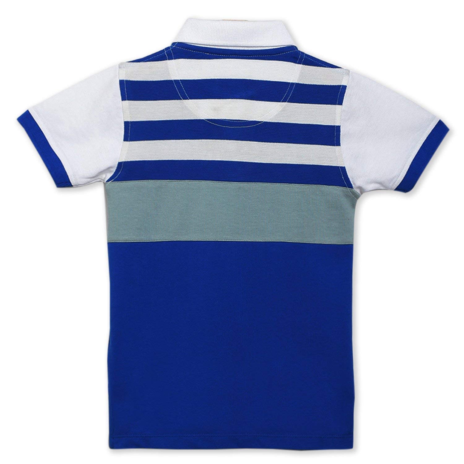 Cherry Crumble Blue White Cut & Sew Cotton Blend Half Sleeves Collar Neck Casual Wear Regular Fit Summer Tshirt for Boys - Image 2 thumbnail