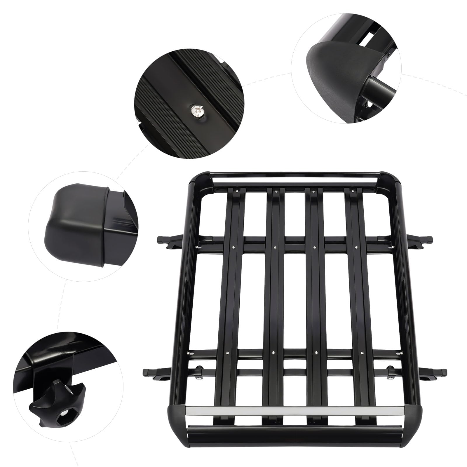 Aluminium dakbagagedrager, universeel, auto, dakbagagedrager, SUV, bagagemand, badkuip, bagage, vracht, railingdrager, aluminium, zwart, dakrek, 68 kg belasting