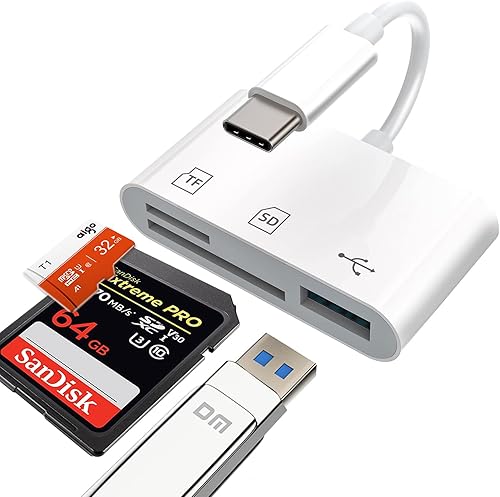 Lector de tarjetas USB C SD 3 en 1 tipo C adaptador de lector de tarjetas de cámara USB con SD Micro SD USB 3 puertos para iPhone 15, MacBook