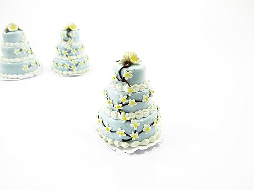 Nueva casa de muñecas comida en miniatura 3 capas boda pastel azul mezcla flor suministro - 7475