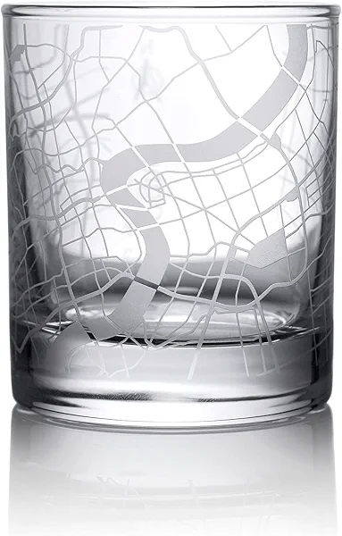 Shanghai Map Whiskey Glasses, Rocks Glasses, 10 oz10.5 oz Old Fashioned Tumblers for Drinking Scotch Bourbon Whisky Cocktail Cognac Vodka Gin Tequila Rum Liquor Rye Gift for Men Women
