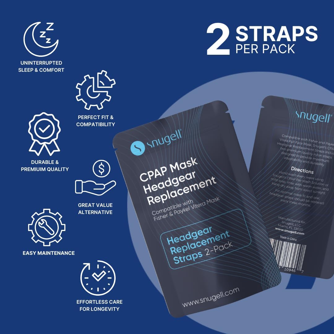 Vitera Headgear CPAP Strap Replacement for Full Face Mask – (2-Pack) -Elastic Nylon for Comfort, Durability, and Secure Fit – Accessory for Sleep Therapy
