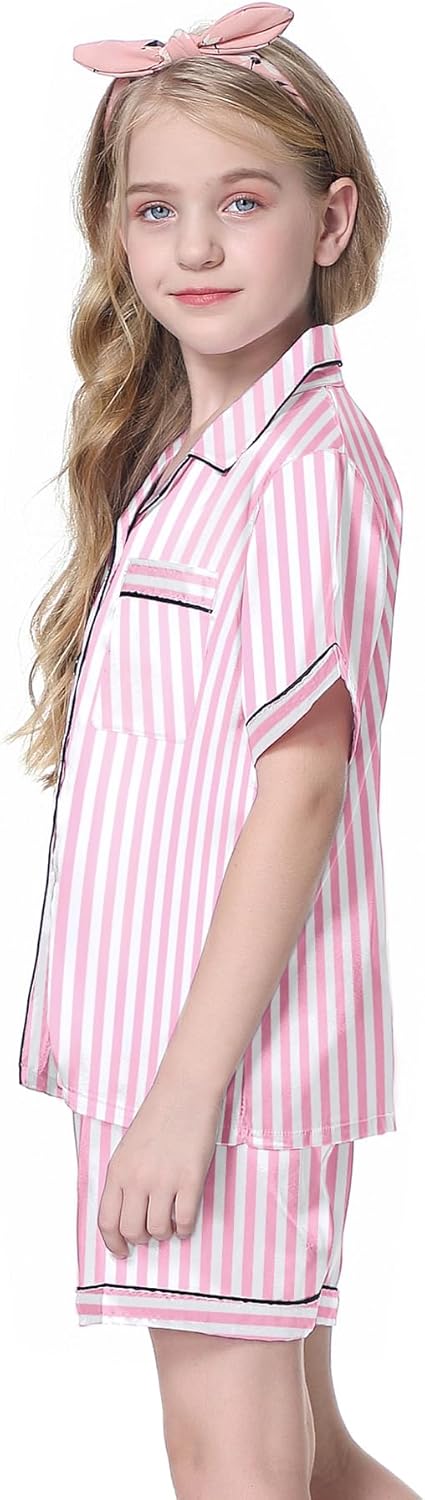 Schbbbta Girls Womens Pajamas, Satin Silky Pjs Set Kids 2Pcs Button-Down Nightwear Sleepwear Gift for Mommy and me - Image 3