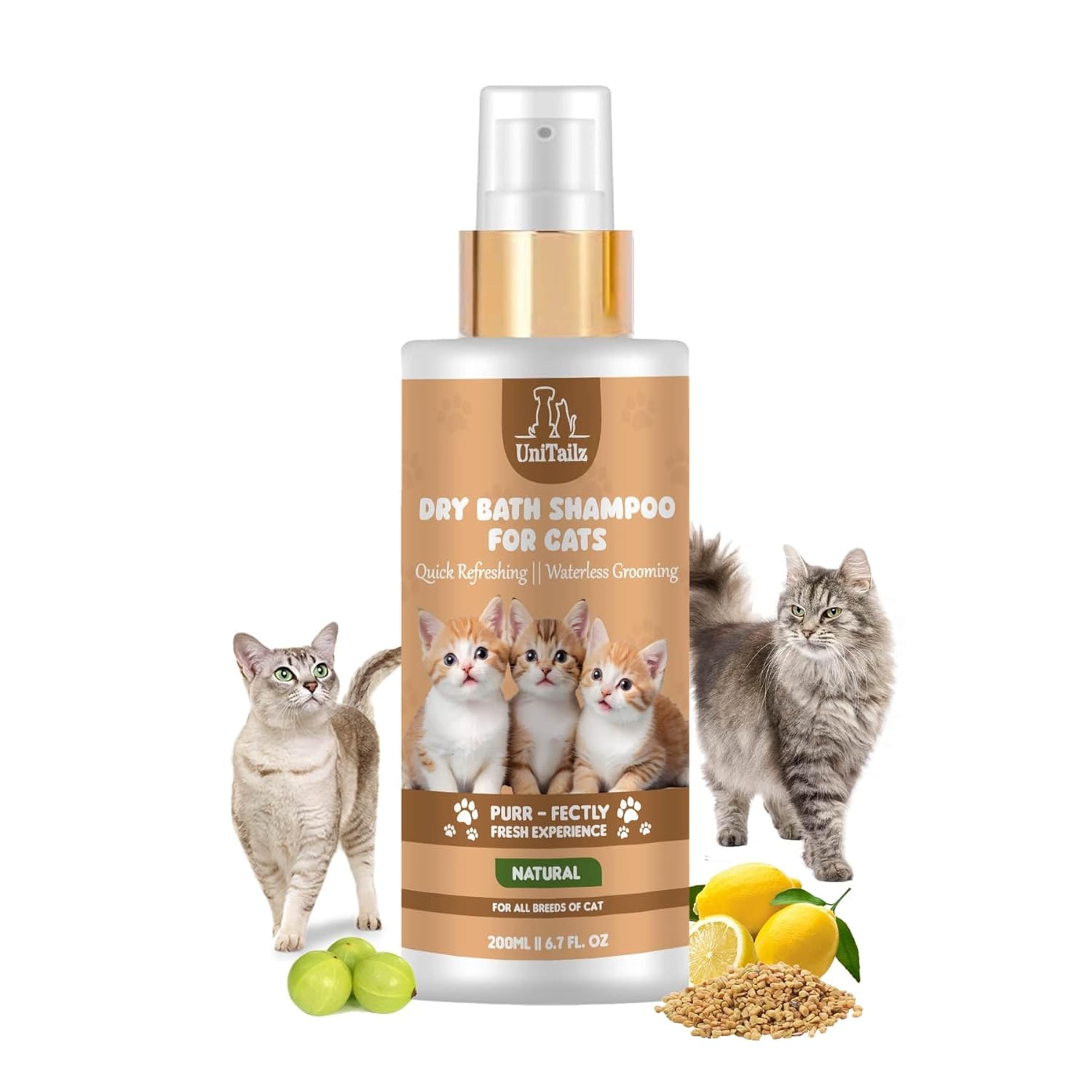 Unitailz Dry Bath Shampoo For Cats, Kitten | Instant Waterless Spray ...