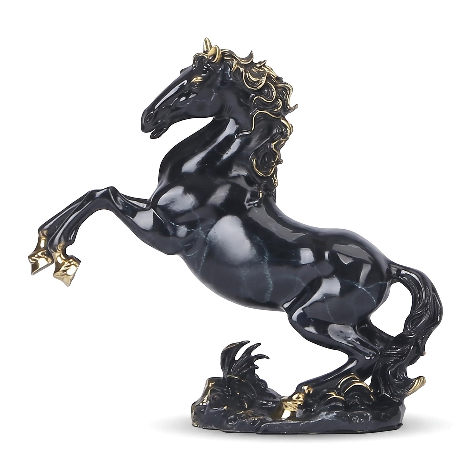 Wo Lai Gou Home Decor Statues, Black Copper Prancing Horse Statue, Feng Shui Horse To Success Sculpture, Auspicious Jumping Horse Figurine For Home