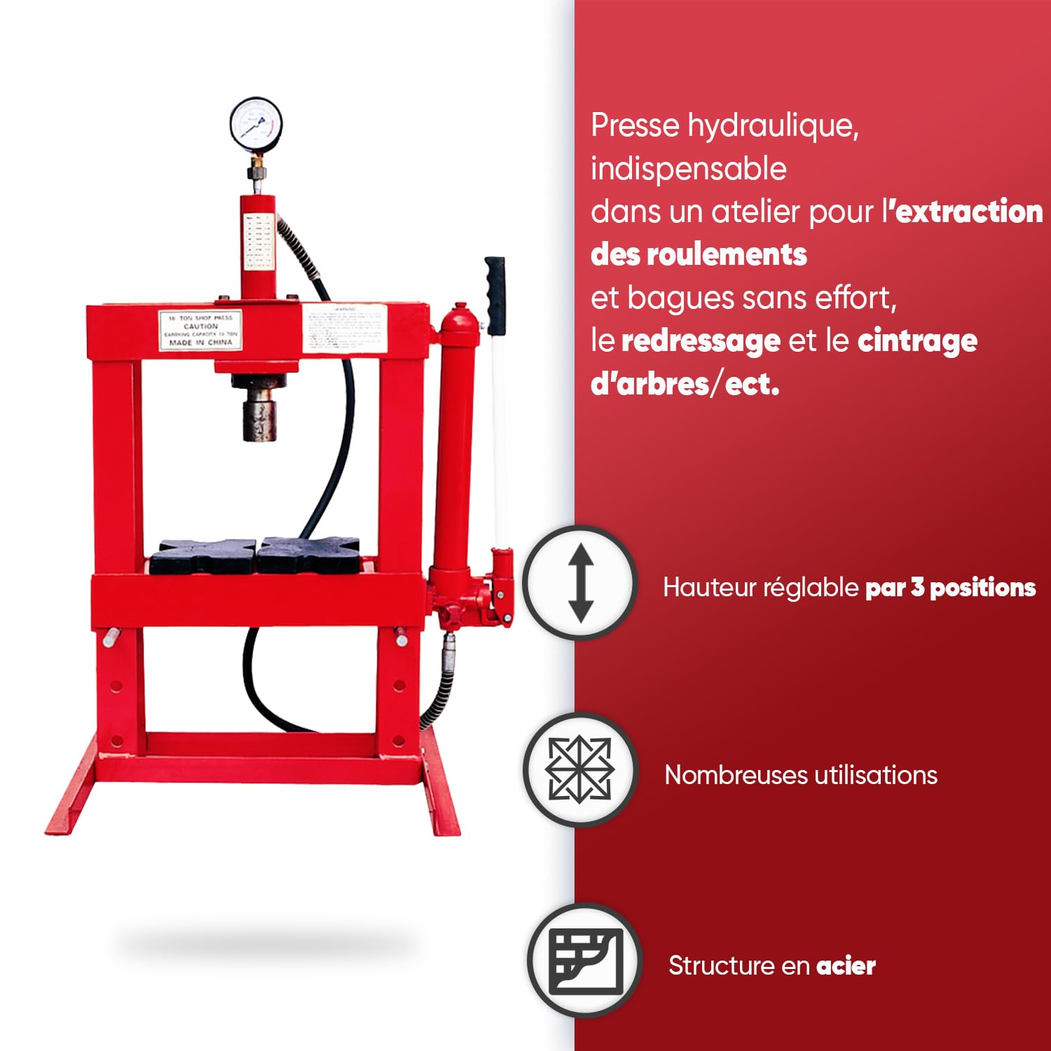 GREENSTAR - Presse Hydraulique d'Etabli 10 Tonnes - Outil de Mécanique Pour Pliage et Pressage
