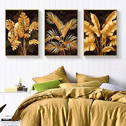 Affiche de feuille de plante dorée 40x50cm triptyque chic pour salon - 5