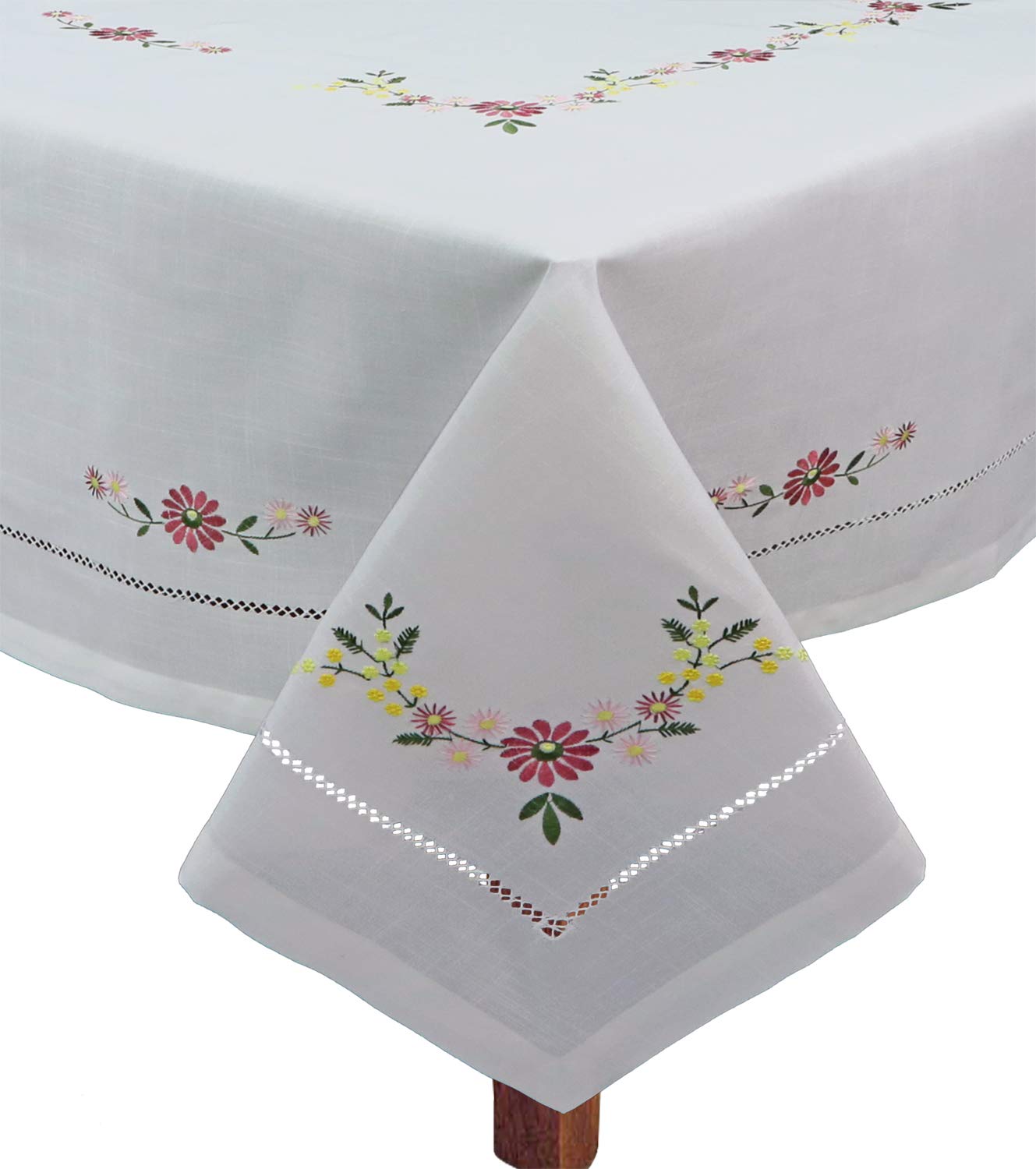 Amazon｜Creative Linens ヘムステッチ刺繍デイジーフラワーテーブル