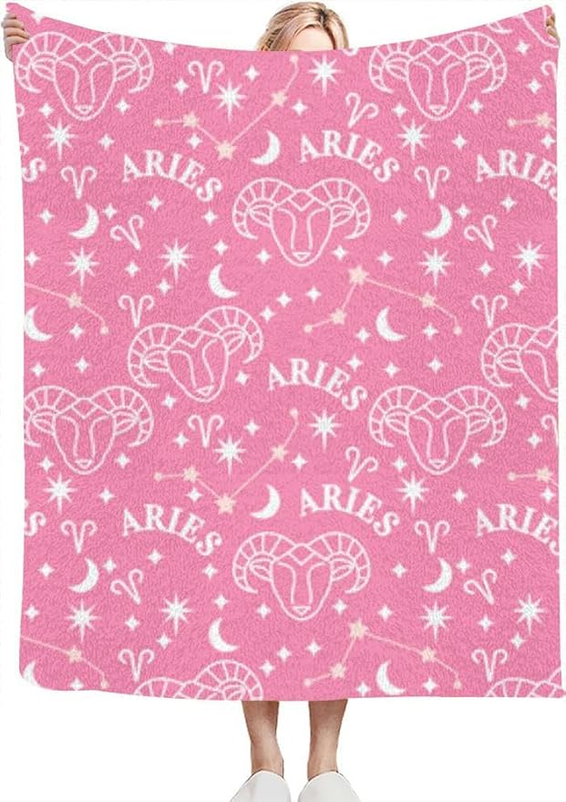 Aries Ram Zodiac Sign Repeat Hot PinkThrow Blanket for Couch Bed Soft Cute Fleece Fuzzy Spring Summer Throw Blankets 40X50 Cozy Living Room Throw Blanket for Chair