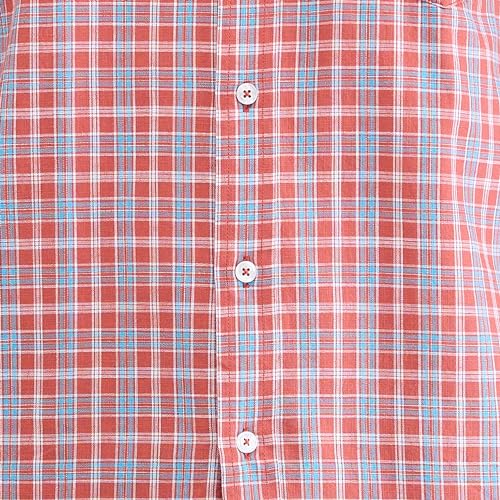 Image of Colorplus Men's Regular Fit Checks Pattern Pure Cotton Plain Collar Half Sleeve Casual Shirt