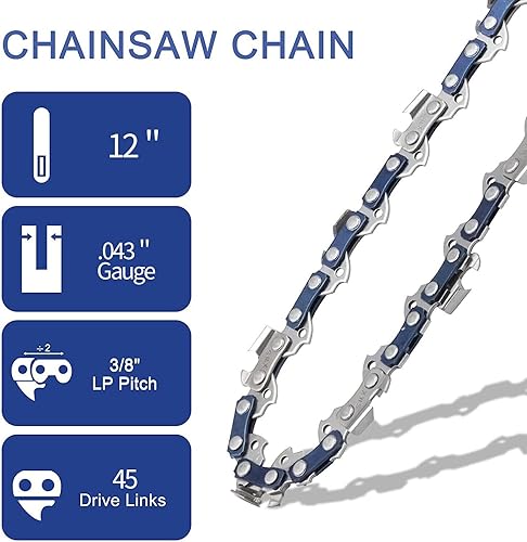 Miniatura 2 de V-MODEST Paquete de 3 cadenas de motosierra de 12 pulgadas, calibre de 0.043 pulgadas, paso LP de 38 pulgadas, 45 eslabones de transmisión de cadena