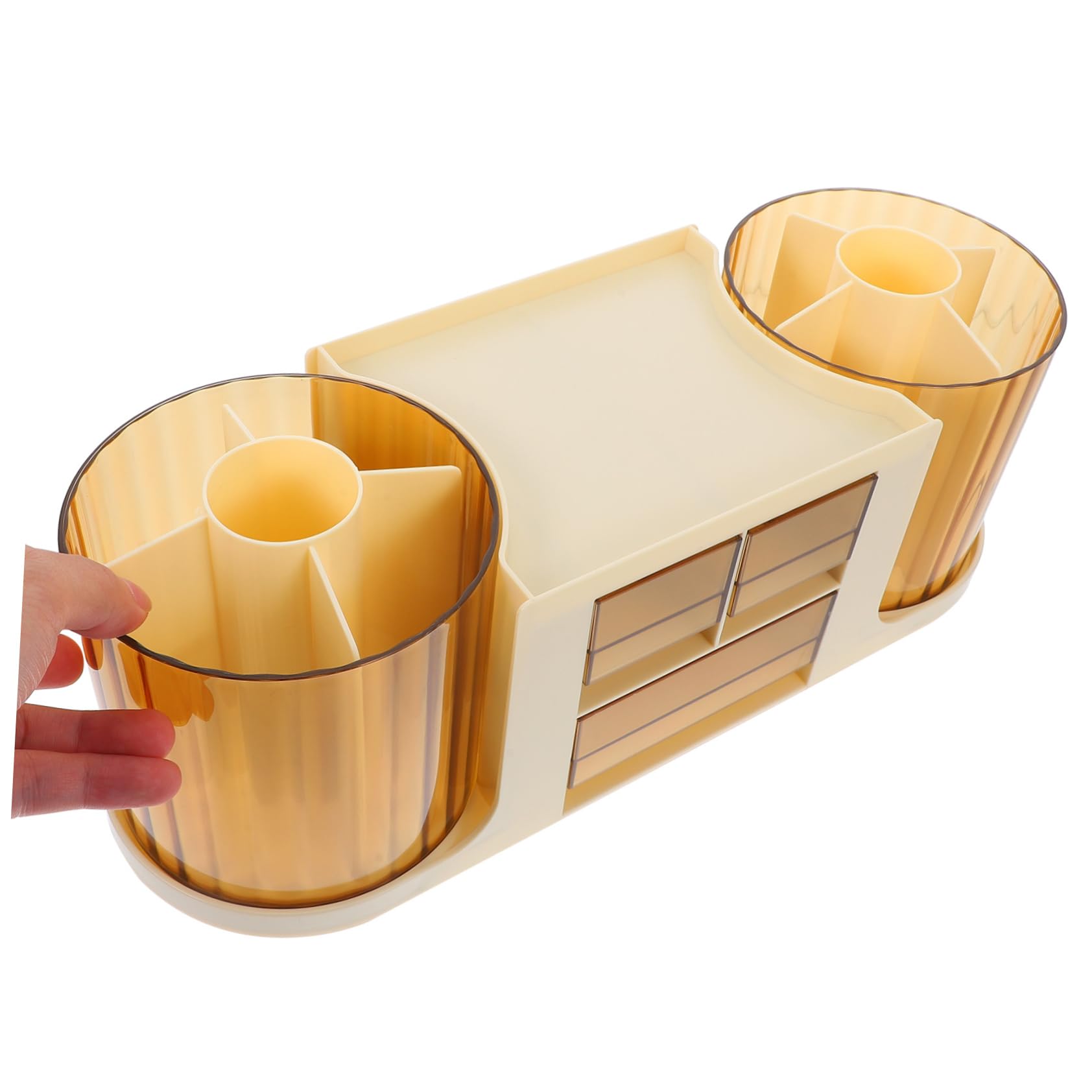 Schreibtisch Organizer aus Ps 2-fach Drehbarer Stiftehalter in Beige Praktische Ablage für Schreibtisch und Büro Einfache Montage