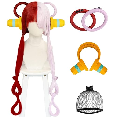 Ebingoo 3PCS Uta Cospaly Wig + Headphone + Wig Cap Half Red and Purple Cosplay Wig for Women Long Cosplay Wig for Halloween Costume Anime Party Uta Wig - Red Purple