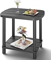 LEJANEOYE Bamboo Outdoor Side Table - Weather-Resistant Adirondack Patio End Table for Pool, Porch, Backyard & Indoor Use, Grey