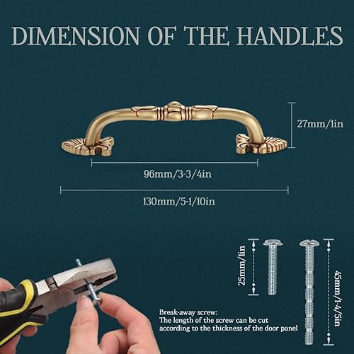 Miniatura 6 de CcHhyyt Paquete de 2 tiradores de latón de 3-34 pulgadas con patrón floral antiguo, tiradores de cajón de latón macizo, accesorios de cocina,