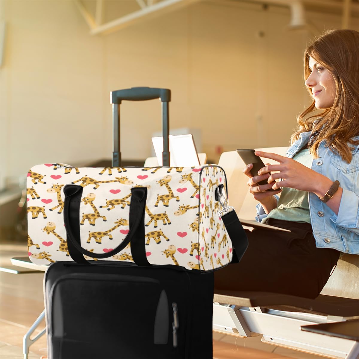 Giraffe Love Travel Duffel Bag for Women Men Large Capacity Overnight Weekender Bags for Lightweight Waterproof Sport Gym Bag for Workout Yoga Swim