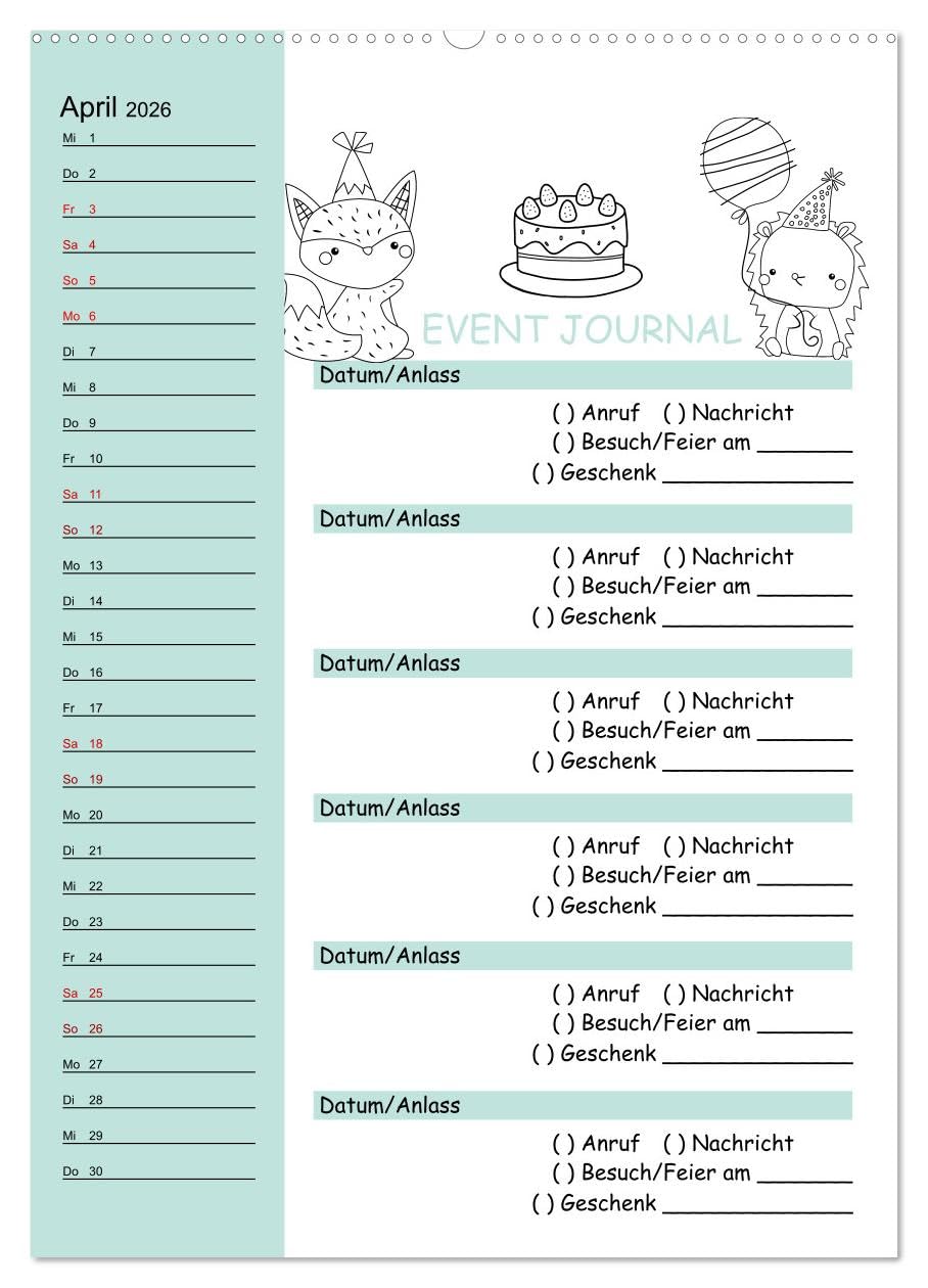 Geburtstagsplaner Doodle Tiere - Für Termine, Geschenke, Eventdetails & mehr (Wandkalender 2026 DIN A2 hoch), CALVENDO Monatskalender: Mit diesem ... und keinen Anruf mehr. (CALVENDO Menschen)