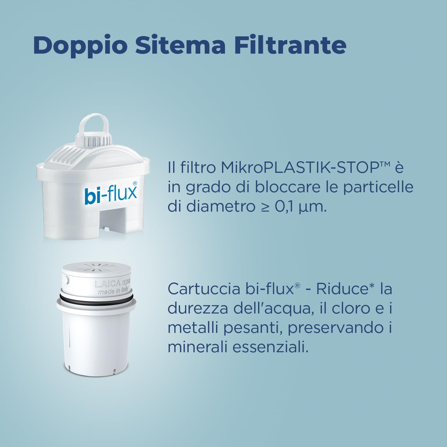 LAICA MikroPLASTIK-STOP Jarra filtrante – 3L – Azul – con 1 filtro bi-flux y 1 filtro MikroPLASTIK-STOP, conserva las sales minerales y reduce los microplásticos – Temporizador analógico – Fabricado