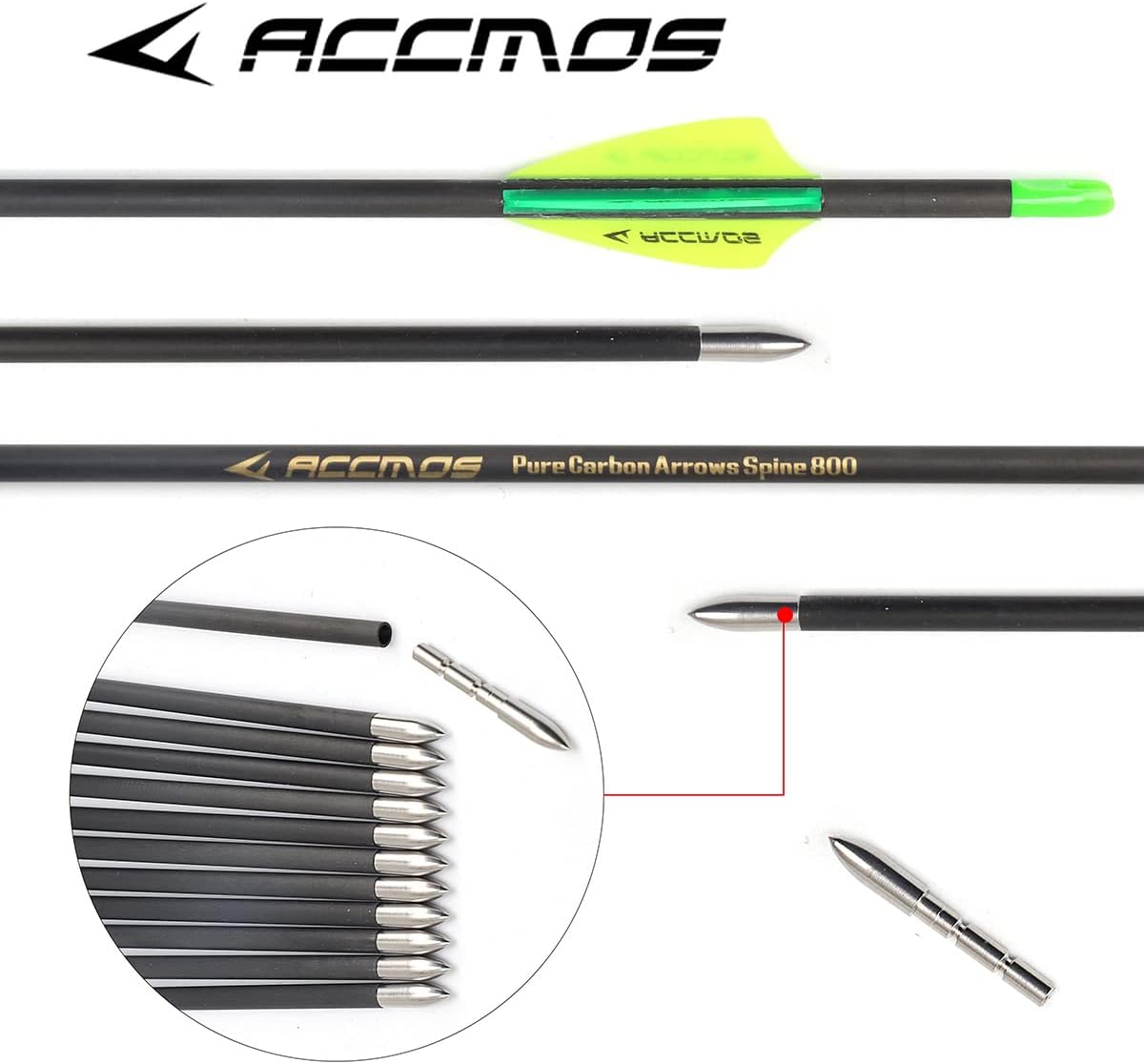 ACCMOS 24個アーチェリーアローID 4.2mm スパイン 250 300 350 400 500 600 700 800 9