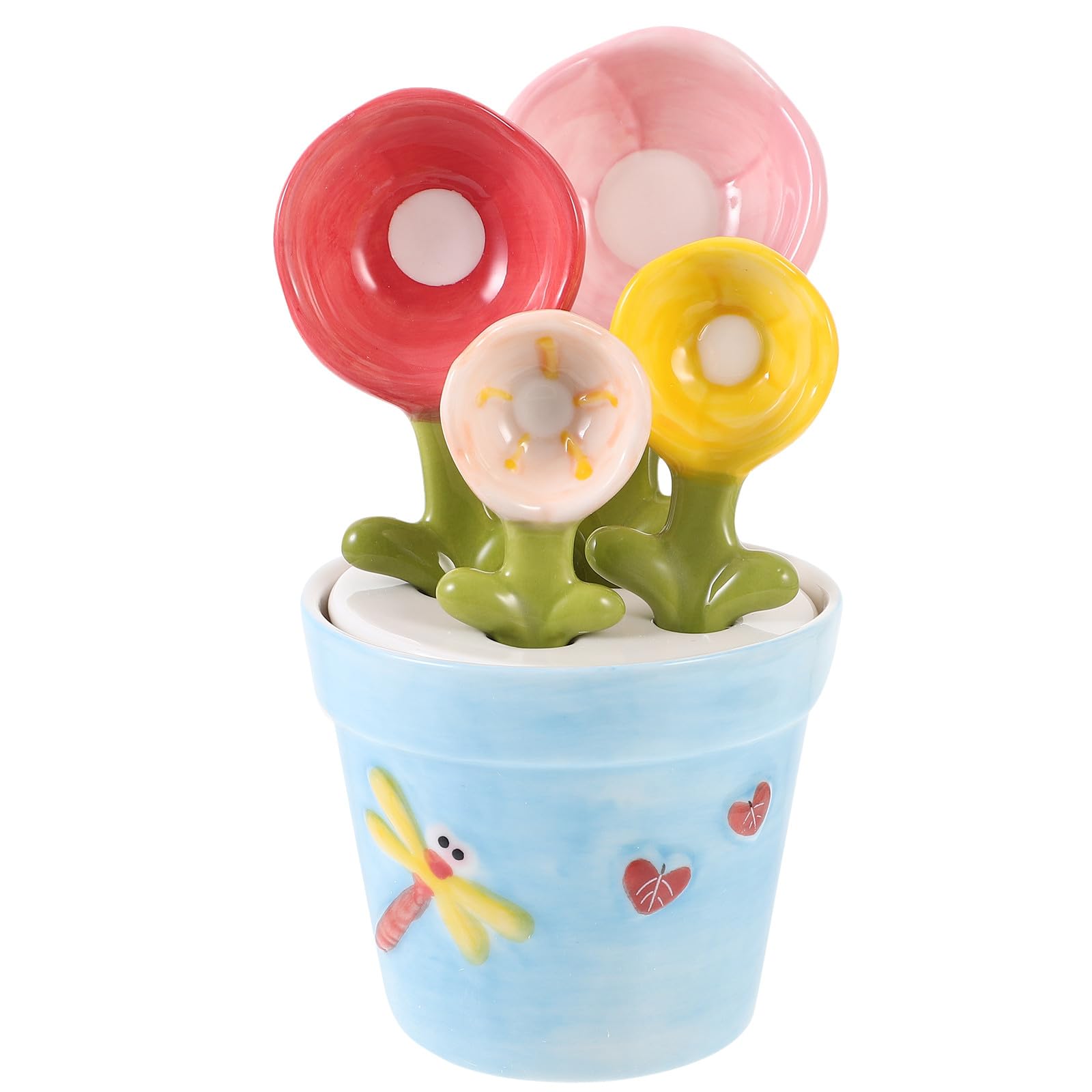 Healeved Set di Cucchiai da Misurazione in Ceramica a Forma di Fiore Base Porta Cucchiaio, per Misurare Ingredienti Secchi e Umidi in Cucina