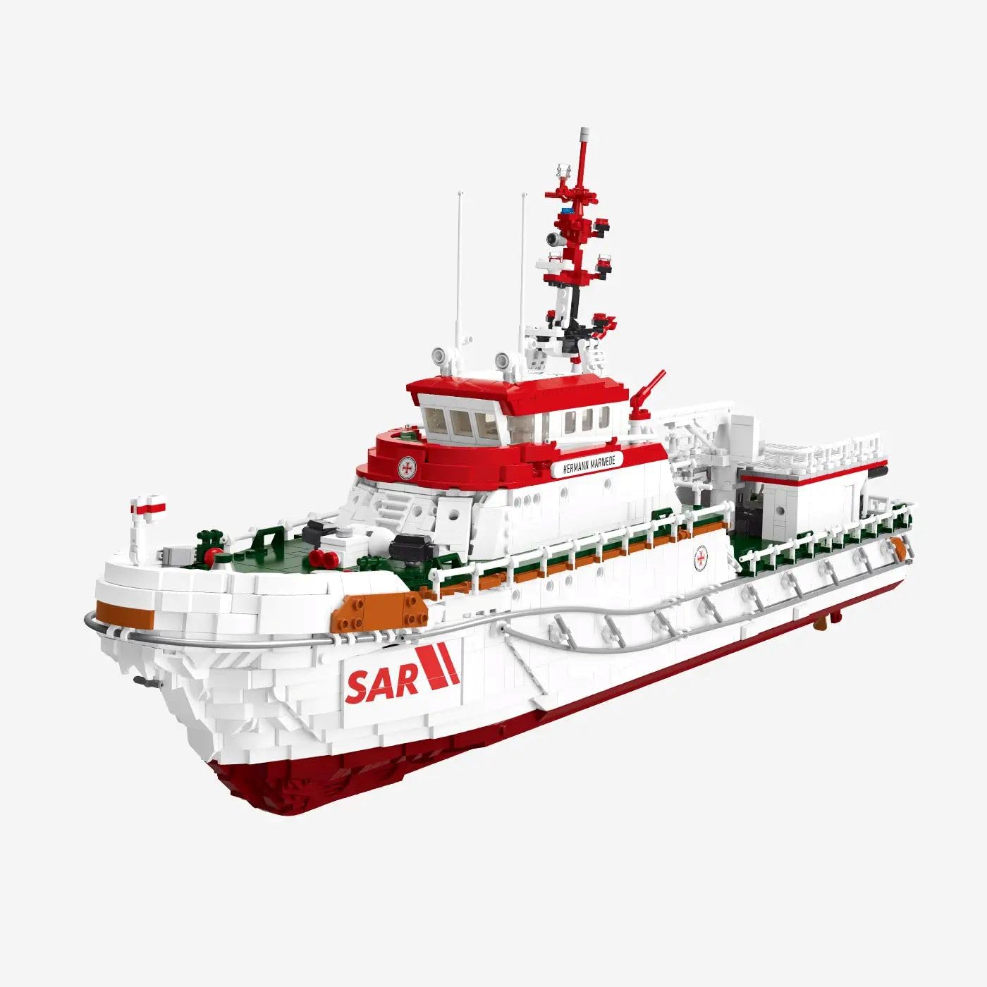 BlueBrixx DGzRS Seenotrettungskreuzer Hermann Marwede, 4753 Klemmbausteine | Maßstab 1:70, Tochterboot inklusive, bedruckte Elemente, 5 € Spende je verkauftem Set, 646 x 154 x 342 mm, 109759