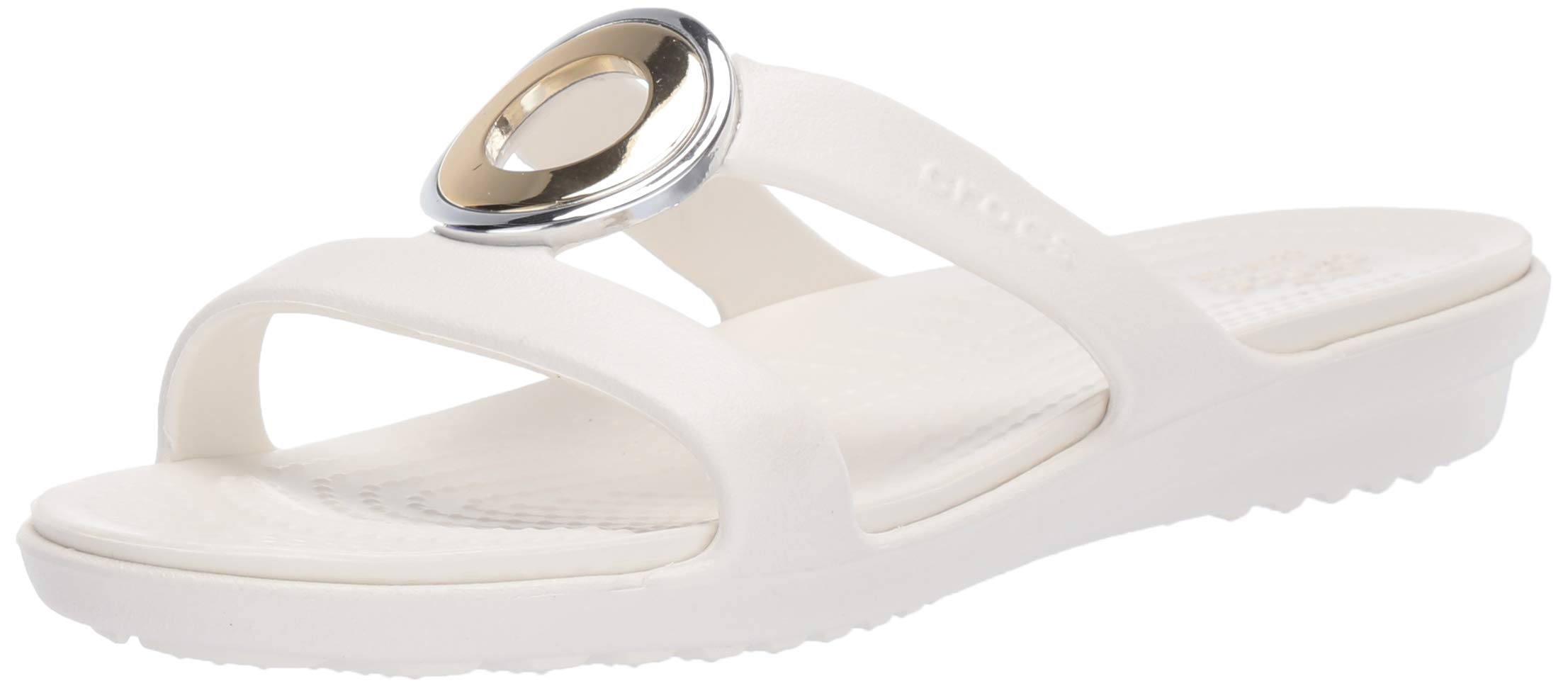 crocs women's sanrah metal block slide sandal