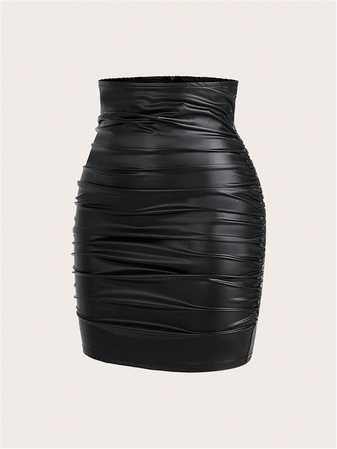 GORGLITTER Women's High Waisted Ruched Fitted Tummy Control Skirt Dressy Casual Leather Bodycon Mini Skirt - Image 3