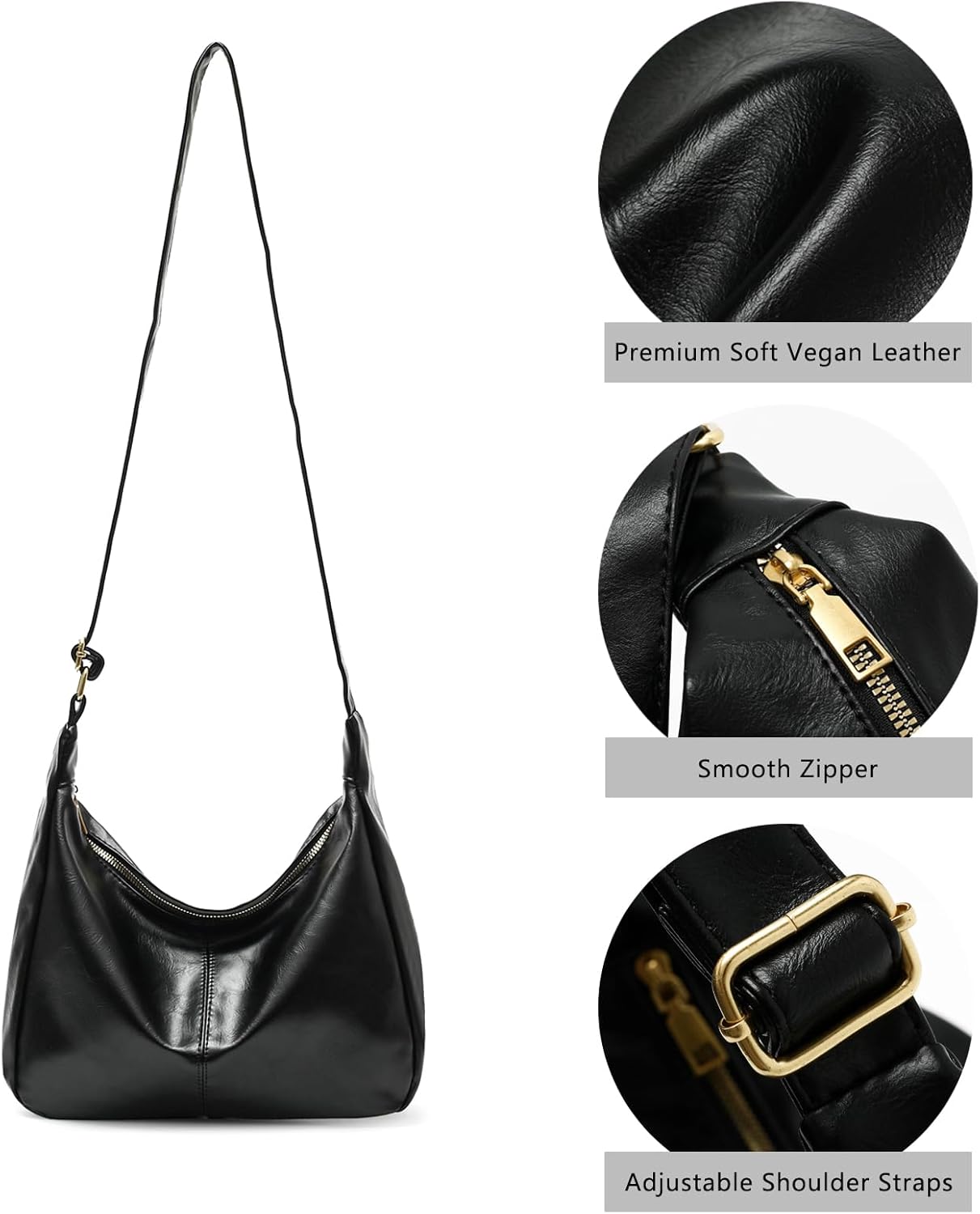 Slouchy Vegan Leather Shoulder Bag for Women,Trendy Soft Crossbody Hobo Bags,Stylish Everyday Tote Purses Handbags - Image 6