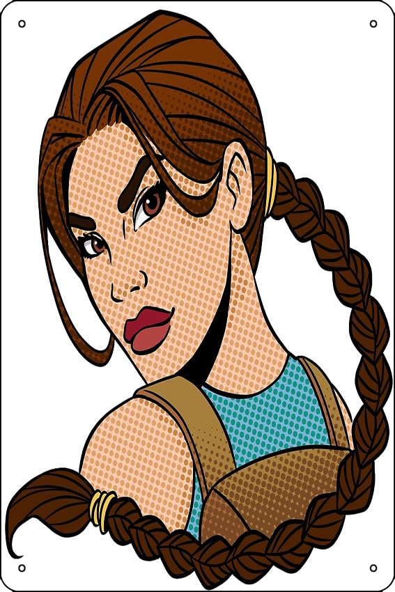 Lara Croft: Póster de arte pop de 8 x 12 pulgadas, divertido letrero de metal para sala de juegos, decoración de pared de cueva de hombre