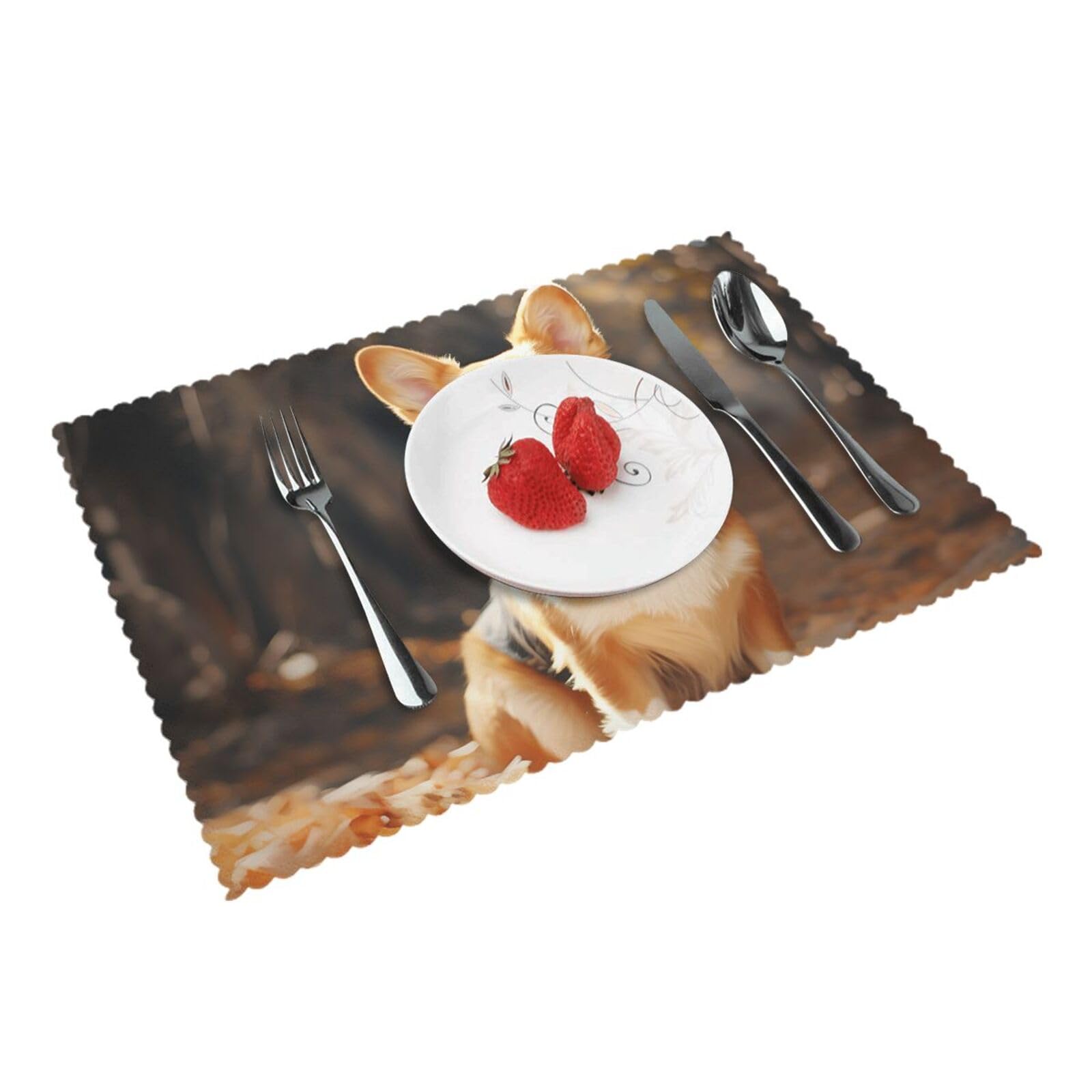 Placemats Set of 4 Heat Resistant Woven Place Mats for Dining Table Corgi Dog Placemats Washable Wipeable PVC Table Mats Indoor/Outdoor Place Mats for Party Kitchen Decor 30x45 cm