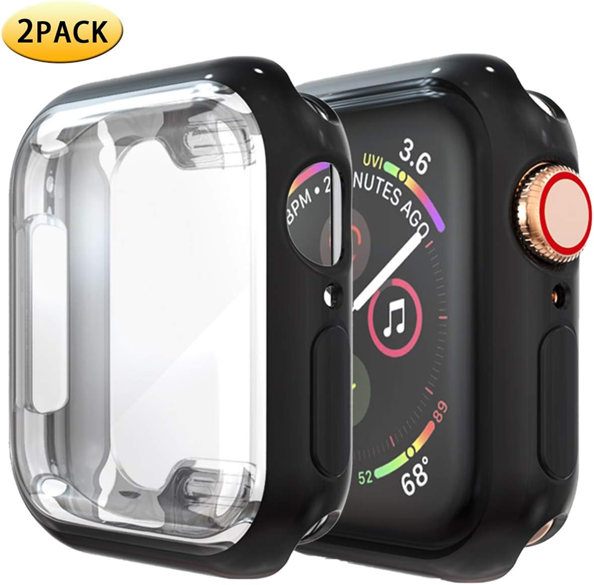 KPYJA Hard Case Compatible with Apple Watch Screen Protector, (2 Pack) Anti-Scratch Shockproof Matte PC Hard Cover and Tempered Glass Screen Protector for iWatch Series (38mm, Black+Black)