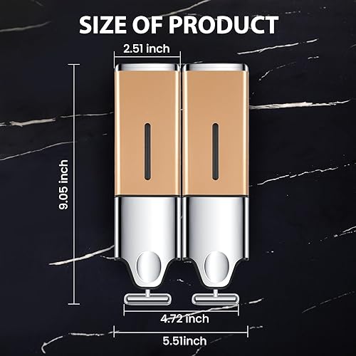 Miniatura 9 de EHORIA Dispensadores cuadrados 2 en 1 para la ducha, dispensador de jabón de ducha, acondicionador y dispensador de champú, distribuidor montado en