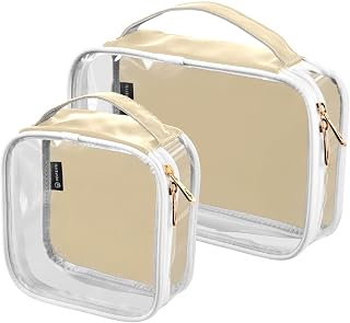 Amooorous Paquete de 2 bolsas de aseo decorativas transparentes de color liso marrón puro para hombres, aprobadas por la TSA, resistentes al agua, bolsas de cosméticos para mujeres y hombres, kit de