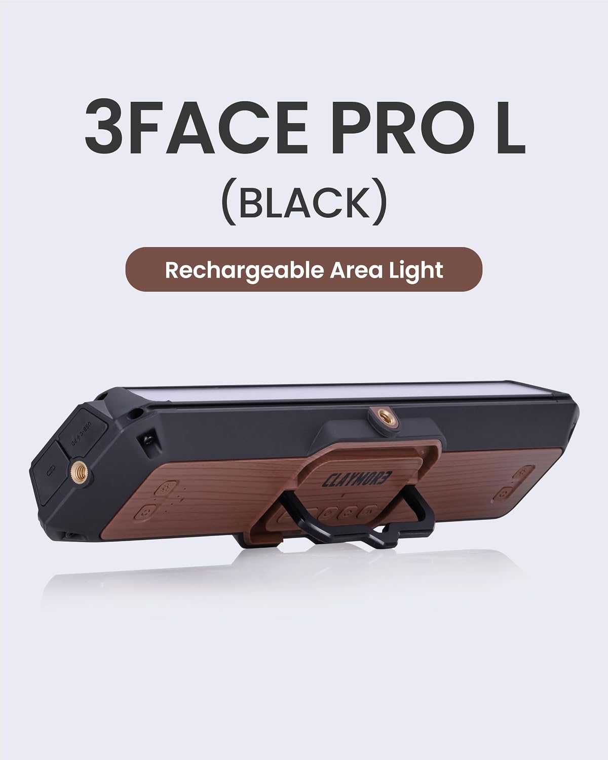 Claymore 3Face Pro L (Black) - Rechargeable Surface Area Camping Light for Trucks, Overlanding, Tents, Canopies, Outdoor Events, Street Vendors, Work Lighting, Long-Lasting Battery, Hanging Design