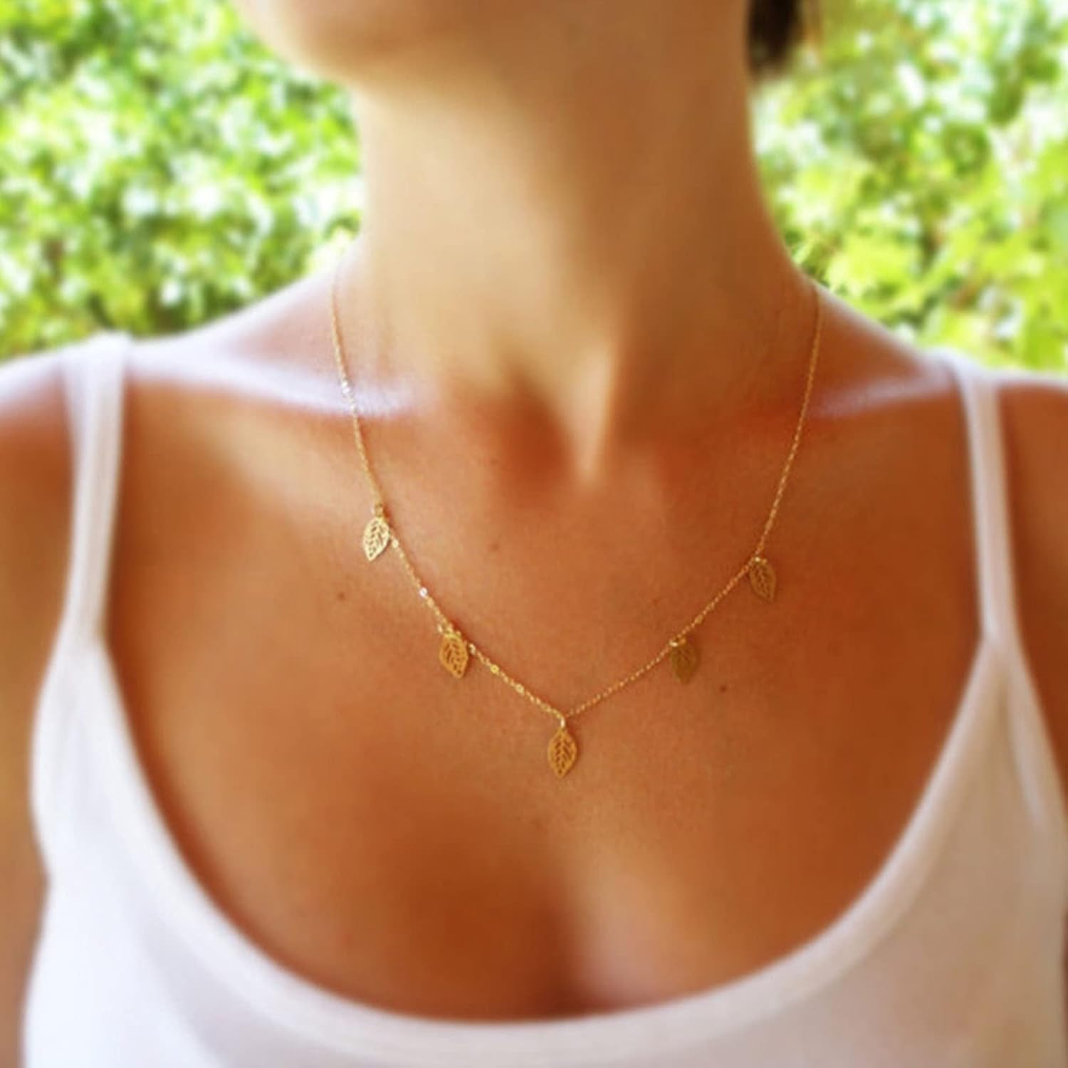 Bohemian Hollow Leaf Necklace Choker Tiny Leaf Dangle Necklace Outline Leaves Choker Necklace Gold Short Leaves Collar Necklace Jewelry for Women - Image 6