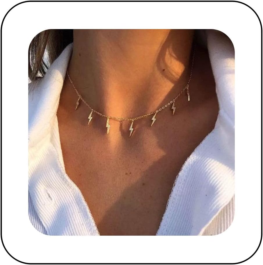 InilbranPunk Thunder Choker Necklace Gold Lightning Chain Necklace Star Station Necklace Chain Lightning Lightning Clavicle Jewellery for Women and Girls