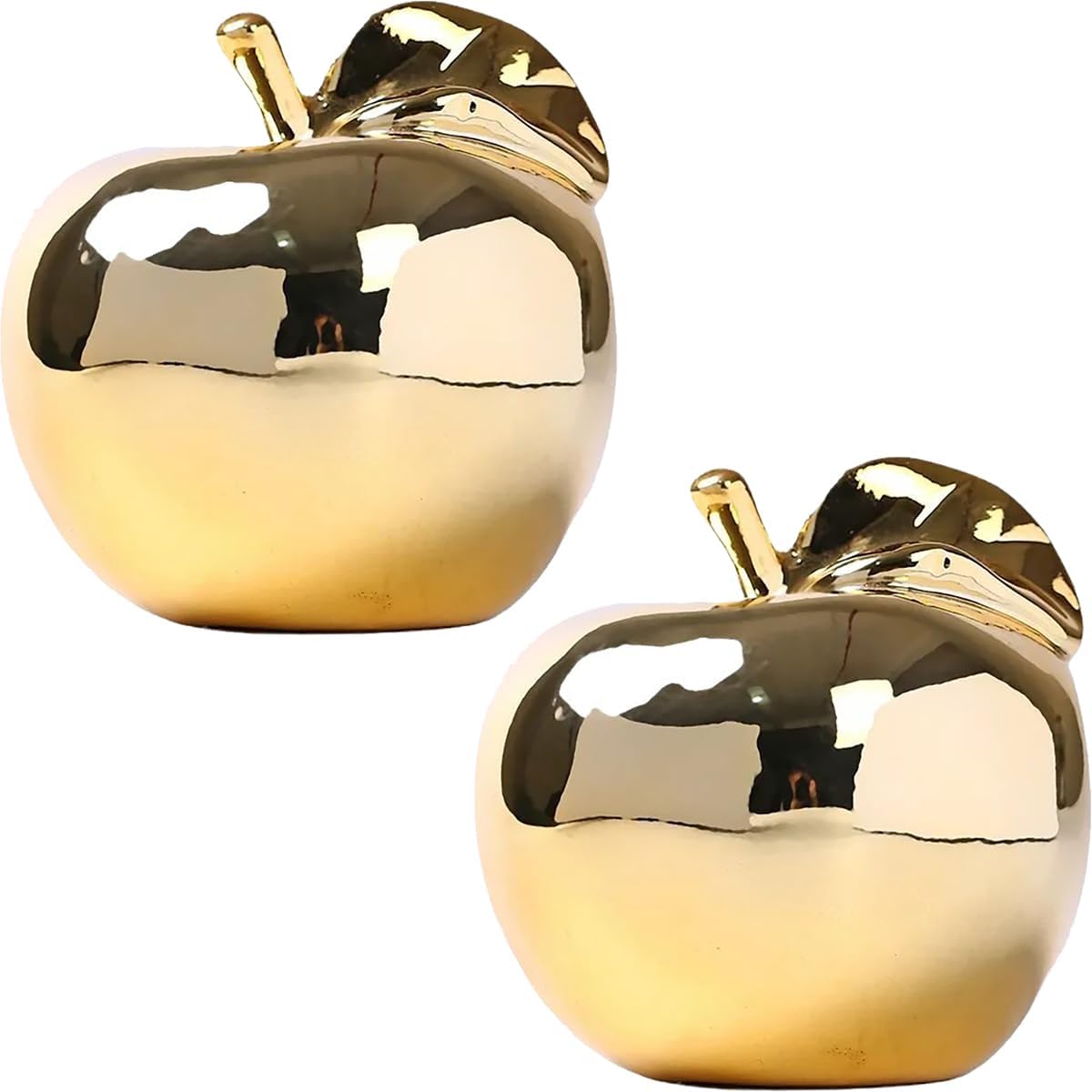 Ceramic Fruit Shape Statues,Handcrafted Plating Apple Pear Sculpture for Wedding,Porch,Desktop and Home Decoration Furnishing Article Pack of 2 (Gold Apple 2)
